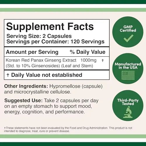 Ginseng Capsules (Korean Red Ginseng Extract, Panax Ginseng 10% Ginsenosides) - TrustMedUSA
