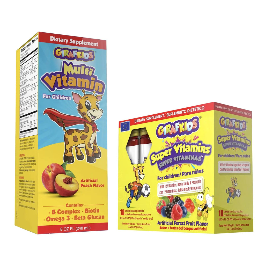 GirafKids Multivitamin Syrup + Super Vitamins Liquid Bundle for Kids Ages 4+ | Omega-3, Beta Glucan, Royal Jelly & Propolis | - TrustMedUSA