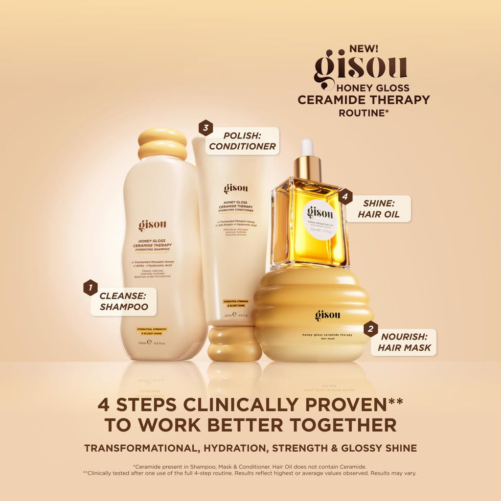 Gisou Honey Gloss Hair Therapy Trio - Mini Shampoo, Hair Mask and Conditioner for smoother, stronger and glossier hair - TrustMedUSA