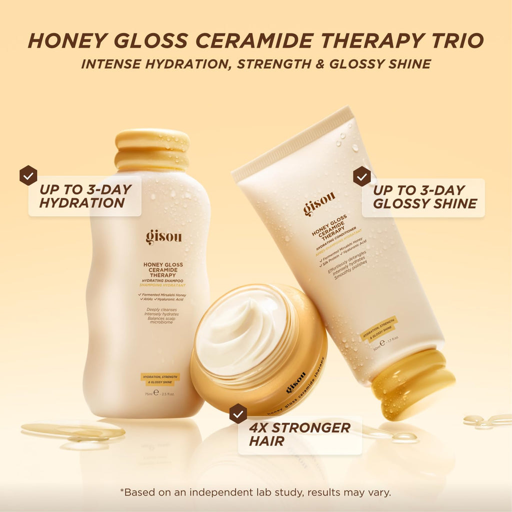 Gisou Honey Gloss Hair Therapy Trio - Mini Shampoo, Hair Mask and Conditioner for smoother, stronger and glossier hair - TrustMedUSA