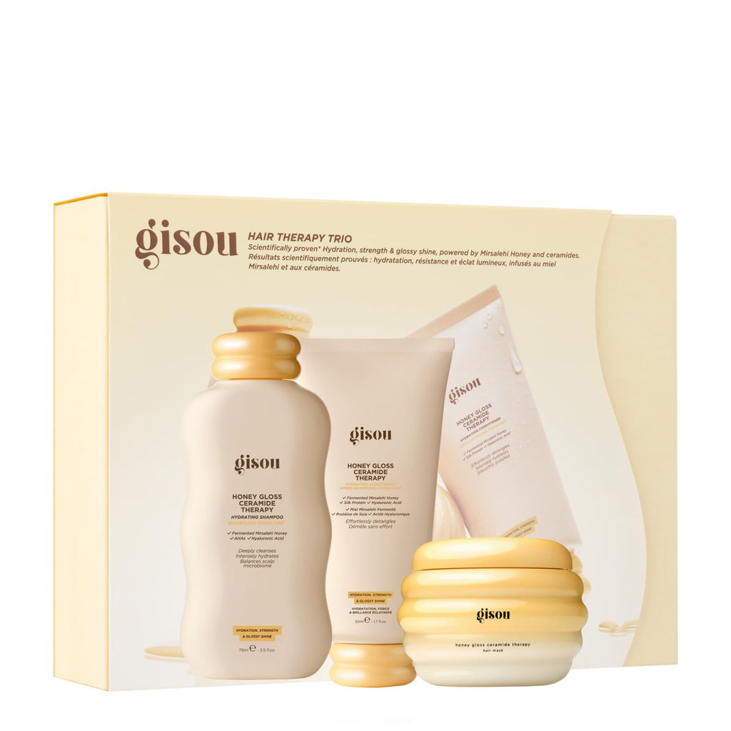 Gisou Honey Gloss Hair Therapy Trio - Mini Shampoo, Hair Mask and Conditioner for smoother, stronger and glossier hair - TrustMedUSA