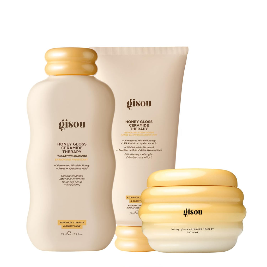 Gisou Honey Gloss Hair Therapy Trio - Mini Shampoo, Hair Mask and Conditioner for smoother, stronger and glossier hair - TrustMedUSA
