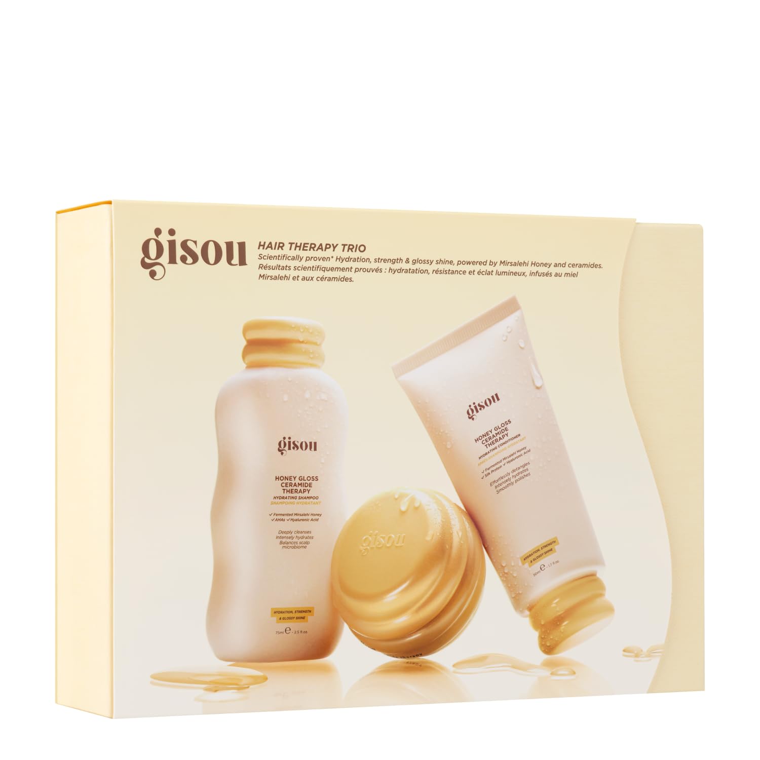 Gisou Honey Gloss Hair Therapy Trio - Mini Shampoo, Hair Mask and Conditioner for smoother, stronger and glossier hair - TrustMedUSA