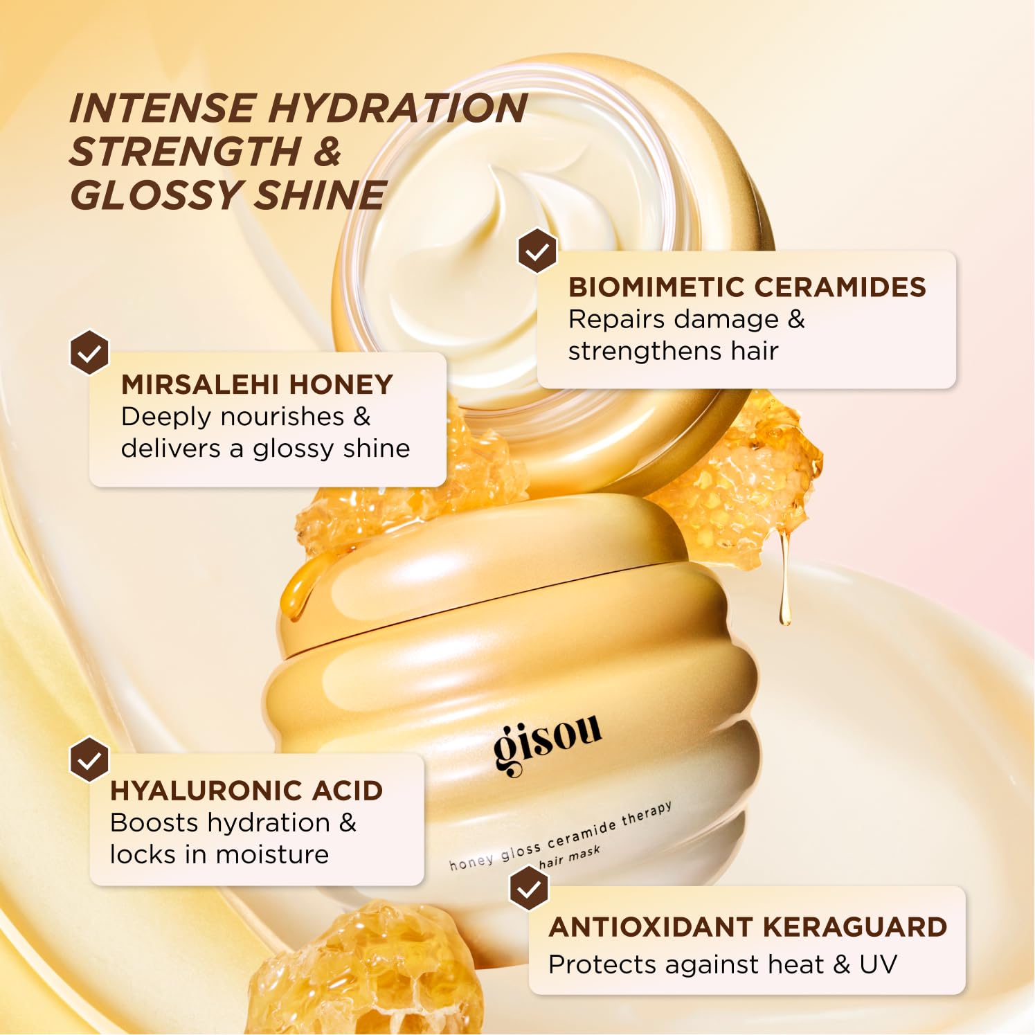Gisou Honey Gloss Hair Therapy Trio - Mini Shampoo, Hair Mask and Conditioner for smoother, stronger and glossier hair - TrustMedUSA