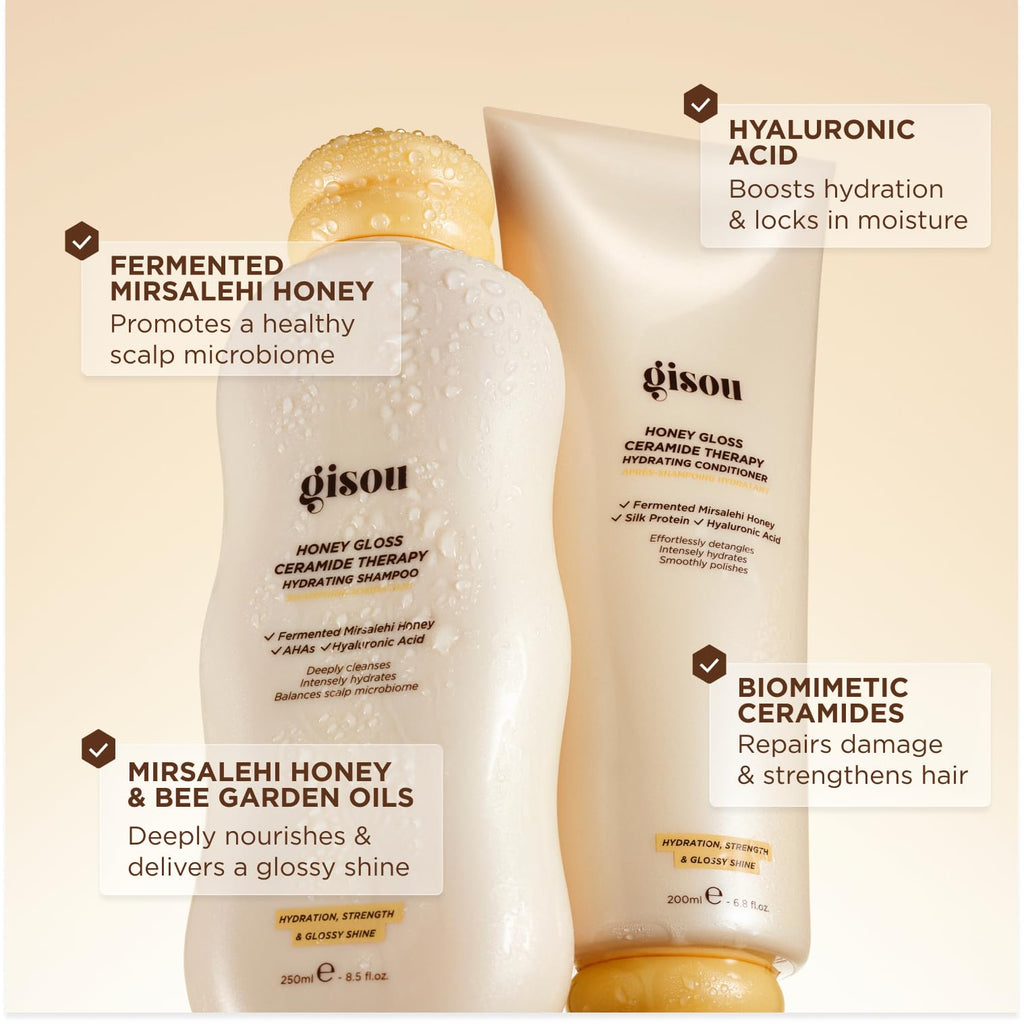Gisou Honey Gloss Hair Therapy Trio - Mini Shampoo, Hair Mask and Conditioner for smoother, stronger and glossier hair - TrustMedUSA