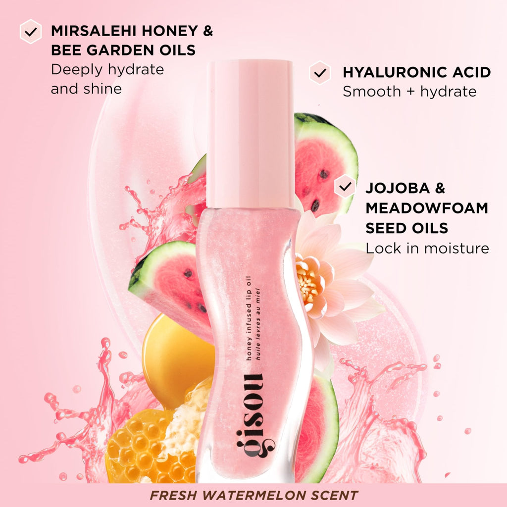 Gisou Honey Infused Hydrating Lip Oil, Nourishing Lip Moisturizer for Dry Lips (Watermelon Sugar) - TrustMedUSA