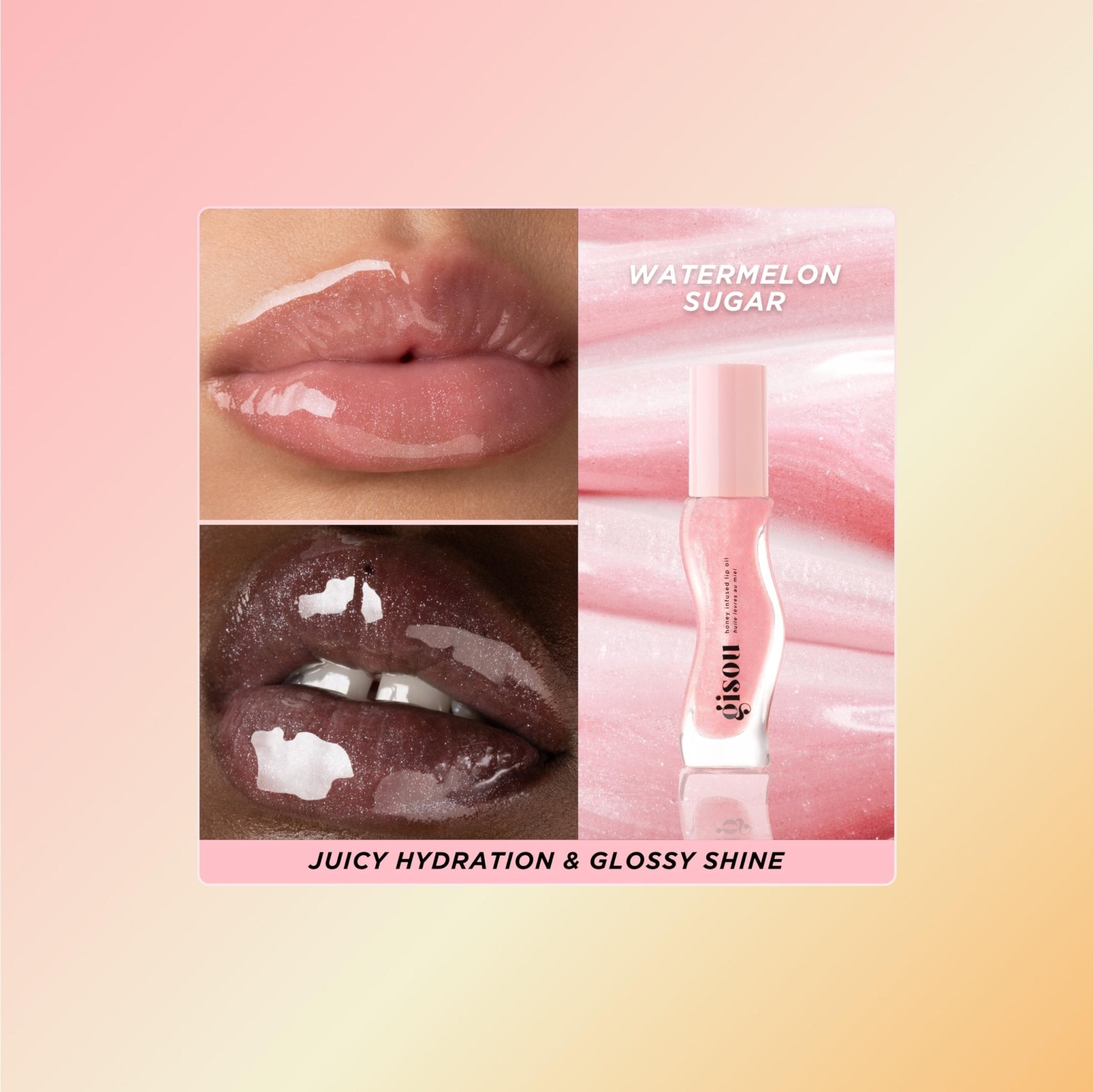 Gisou Honey Infused Hydrating Lip Oil, Nourishing Lip Moisturizer for Dry Lips (Watermelon Sugar) - TrustMedUSA