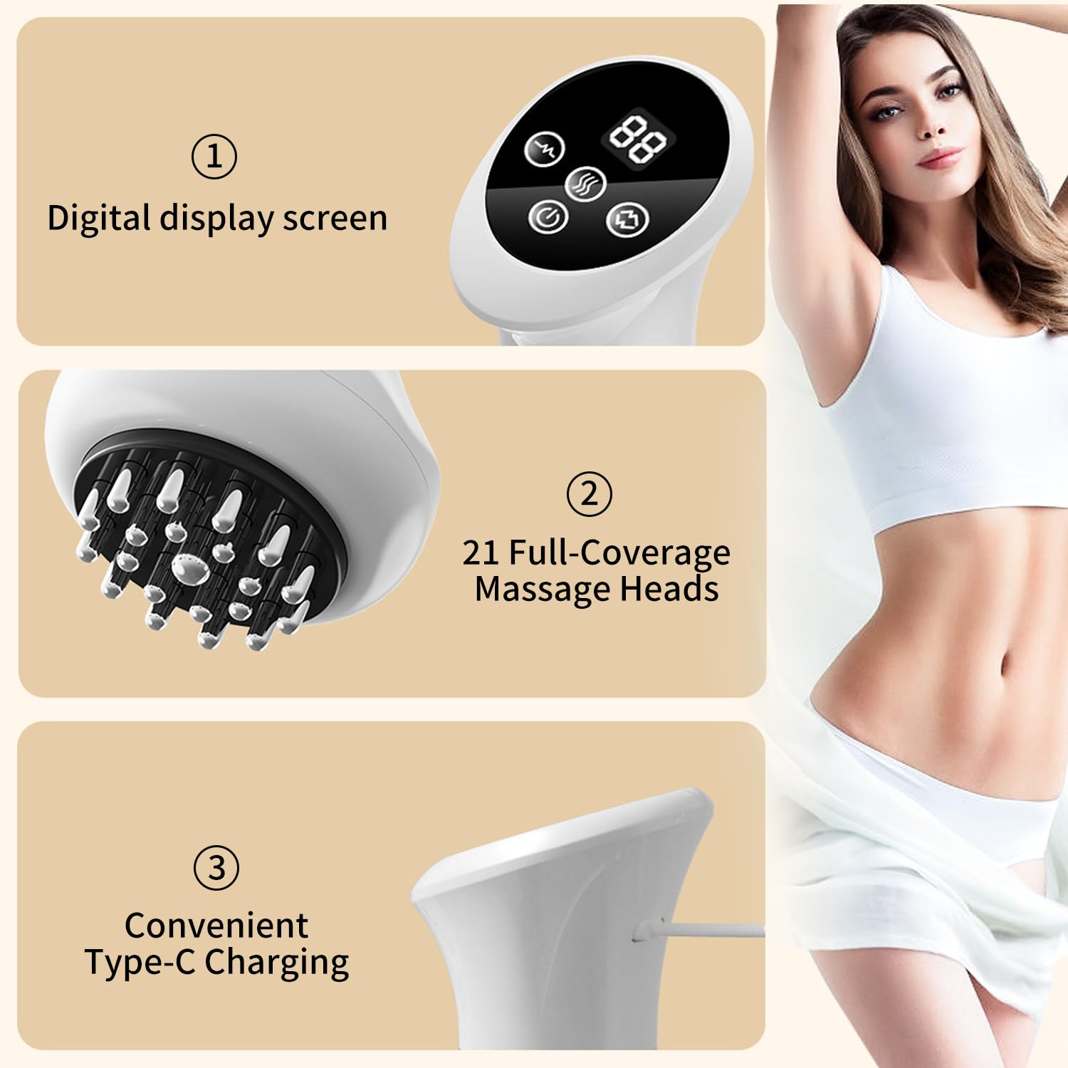 GJMJNNW Handheld Electric Lymphatic Drainage Massager: Body Sculpting Machine and Anti Cellulite Massage Tool for Cellulite & Stretch Marks with Microcurrent Red Light Heat & Vibration - Maple Wellness Supplements