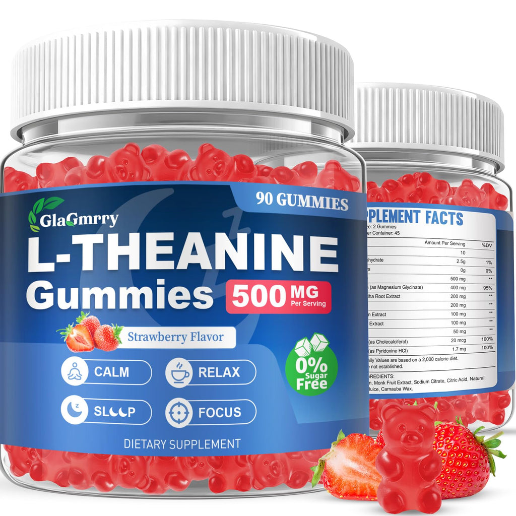GlaGmrry 180 Count | L Theanine Gummies, L Theanine Supplement for Adults & Kids, w/Ashwagandha, Magnesium, GABA & 5-HTP, Sugar Free Liposomal Formula for Calm Relax zzZ M♡♡d & Focus, Vegan - TrustMedUSA