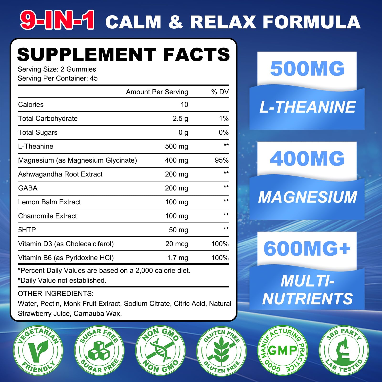 GlaGmrry 90 Count | L Theanine Gummies, L Theanine Supplement for Adults & Kids, w/Ashwagandha, Magnesium, GABA & 5-HTP, Sugar Free Liposomal Formula for Calm Relax zzZ M♡♡d & Focus, Vegan - TrustMedUSA