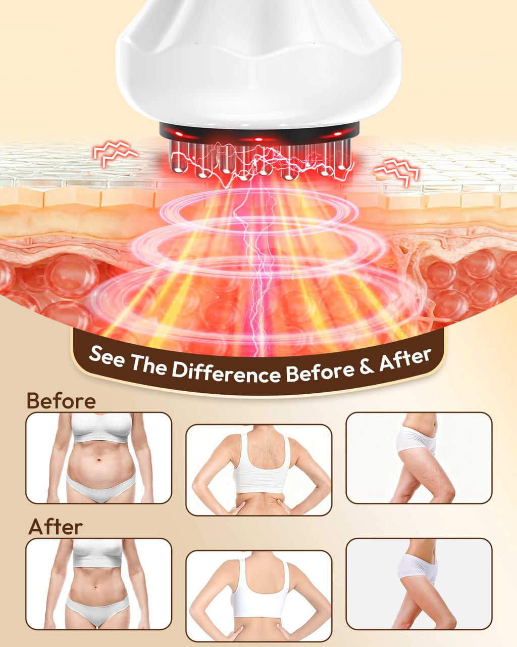 Glamesty Lymphatic Drainage Massager & Anti Cellulite Massage Tool, Body Sculpting Machine with Light, Soothing Pulse, Heat & Vibration, Heated Lymph Brush for Legs, Hip, Arms, Belly (White) - Maple Wellness Supplements