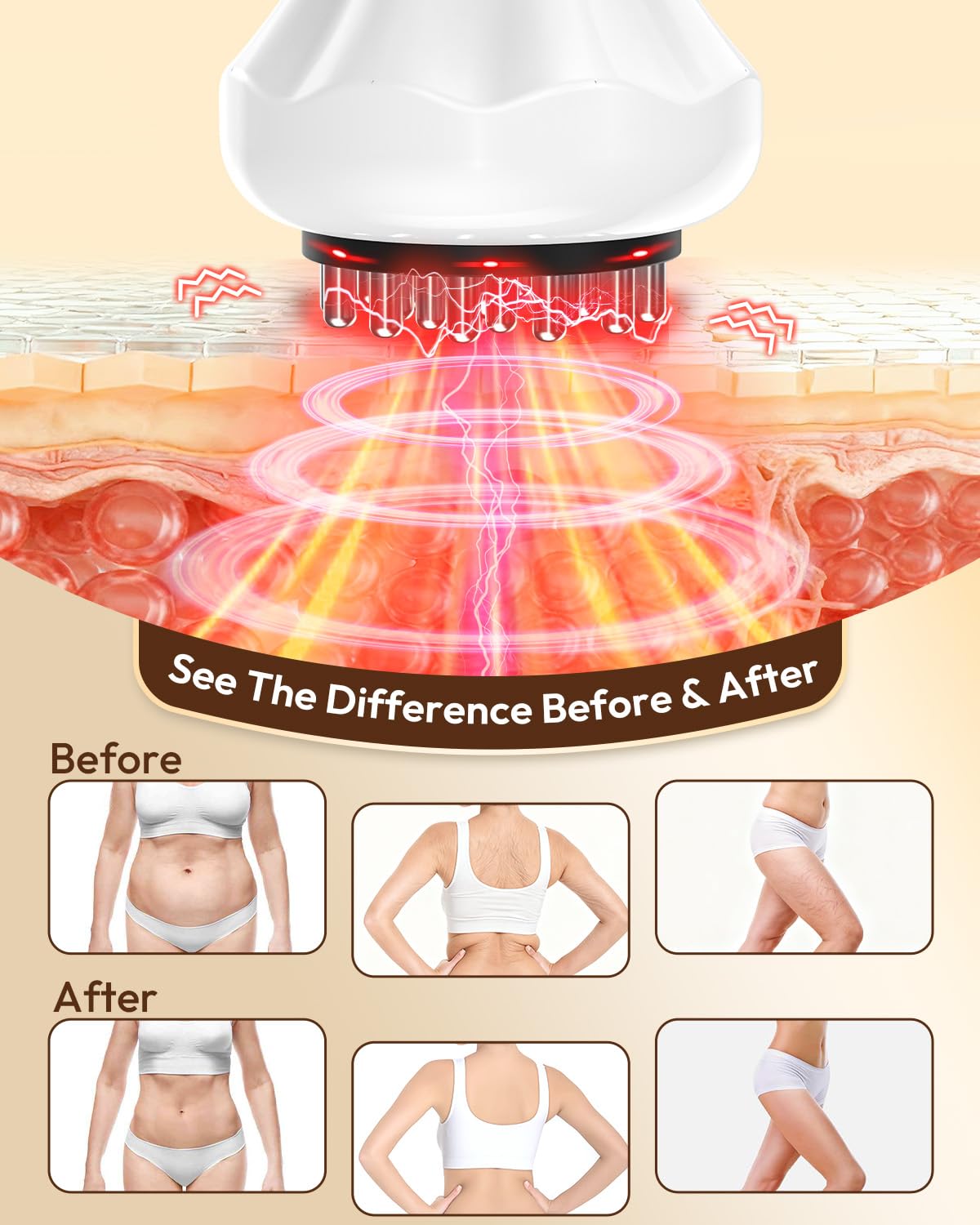 Glamesty Lymphatic Drainage Massager & Anti Cellulite Massage Tool, Body Sculpting Machine with Light, Soothing Pulse, Heat & Vibration, Heated Lymph Brush for Legs, Hip, Arms, Belly (White) - Maple Wellness Supplements
