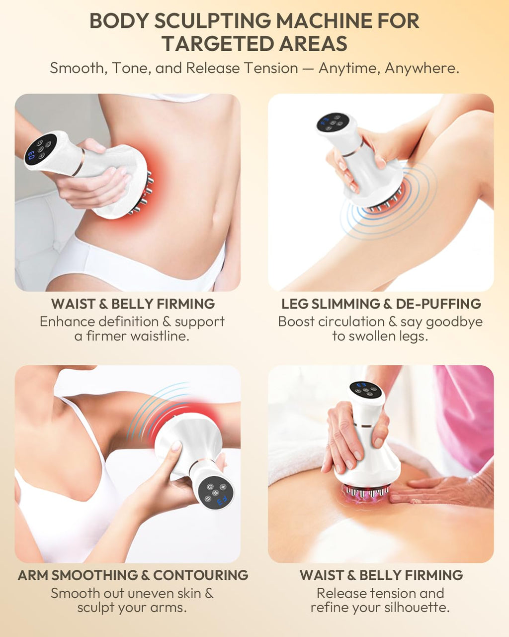 Glamesty Lymphatic Drainage Massager & Anti Cellulite Massage Tool, Body Sculpting Machine with Light, Soothing Pulse, Heat & Vibration, Heated Lymph Brush for Legs, Hip, Arms, Belly (White) - Maple Wellness Supplements