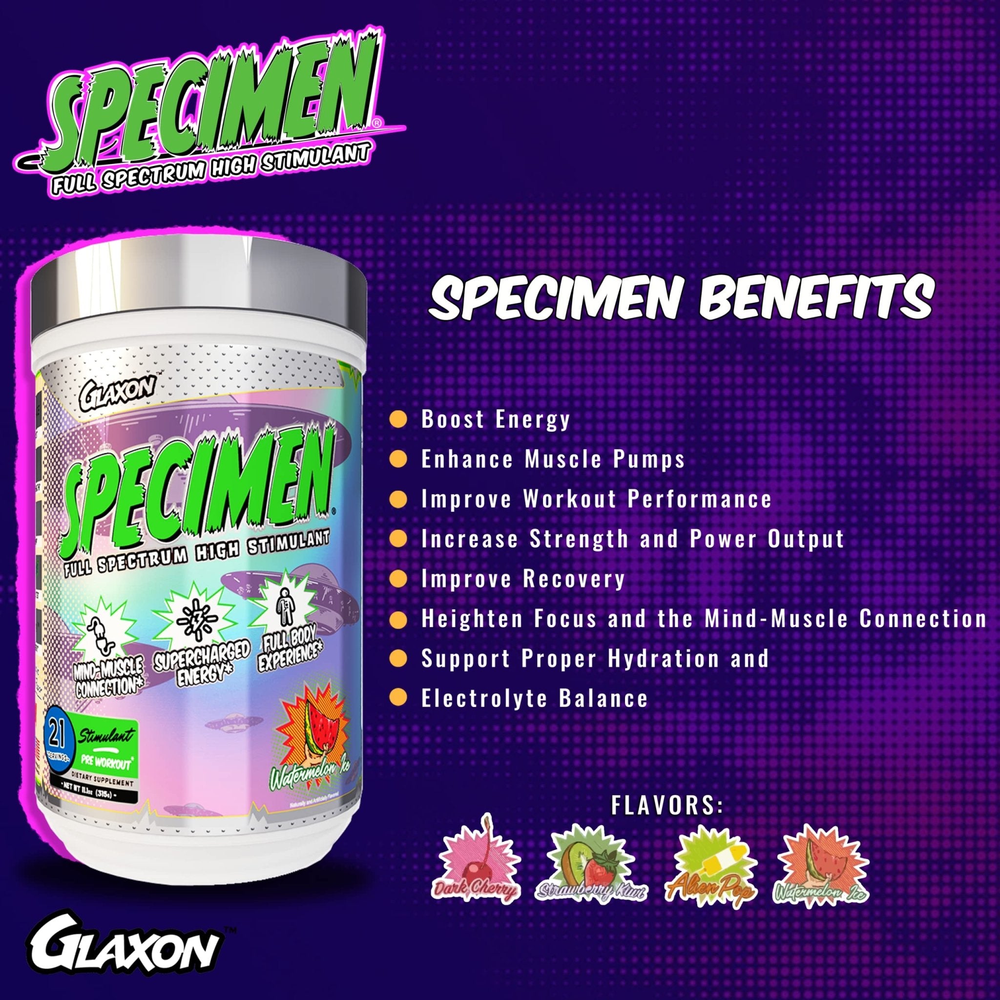 Glaxon Specimen High Stimulant Pre Workout Powder, Preworkout with 300mg Caffeine - TrustMedUSA