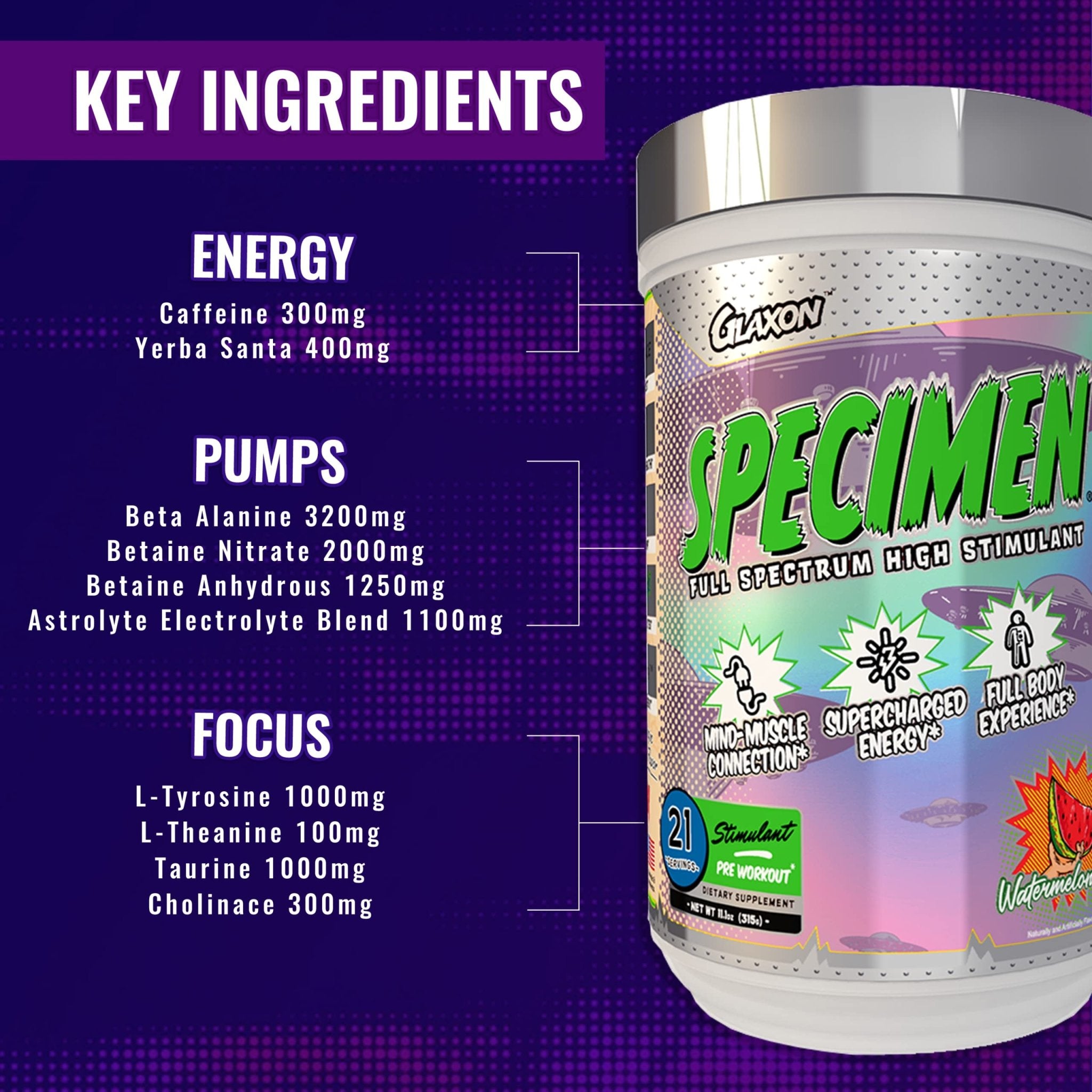 Glaxon Specimen High Stimulant Pre Workout Powder, Preworkout with 300mg Caffeine - TrustMedUSA