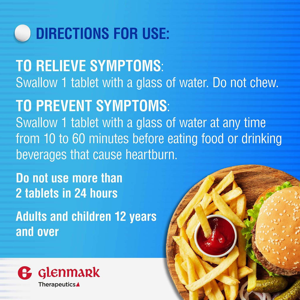 Glenmark Maximum Strength Famotidine Tablets, 20 mg, Acid Reducer for Heartburn Relief, 200 Count - Maple Wellness Supplements