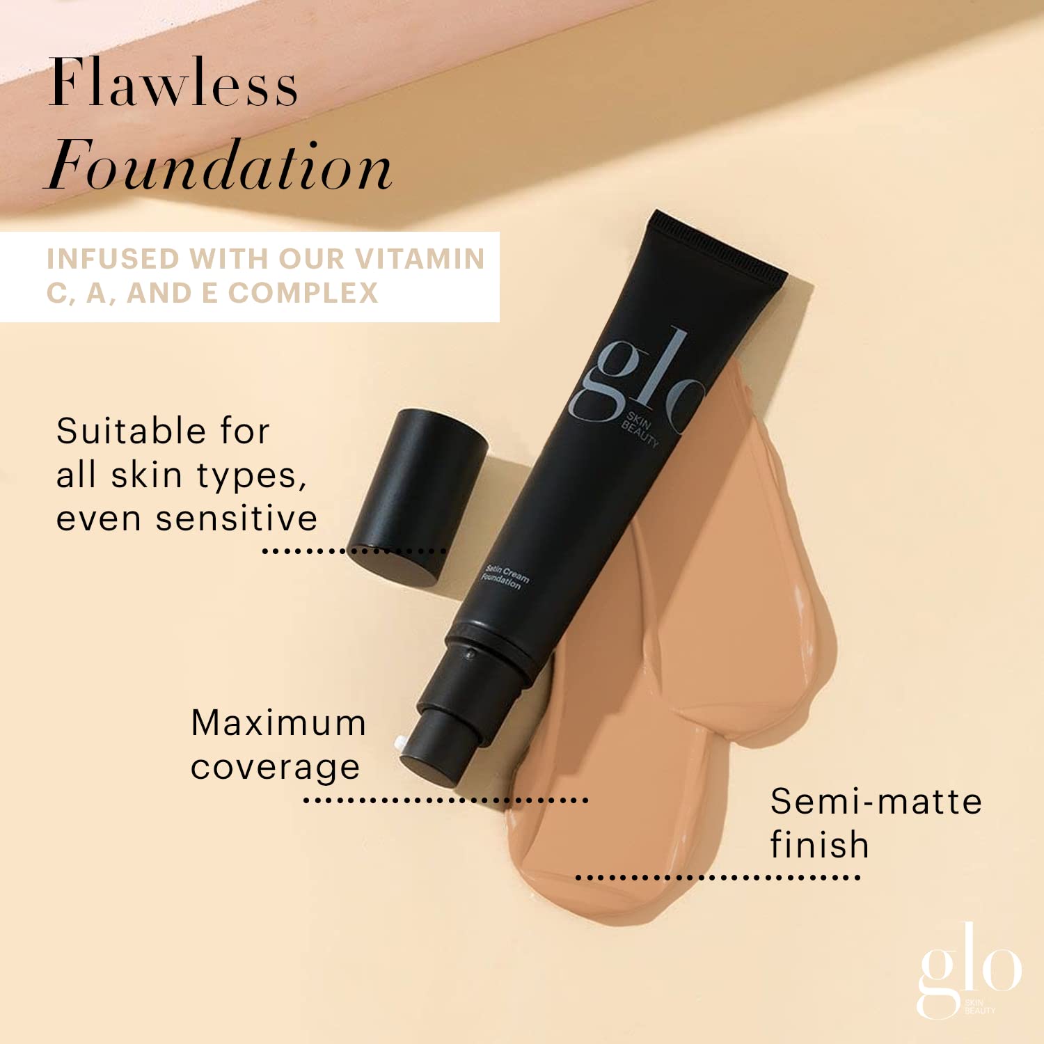 Glo Skin Beauty Satin Cream Foundation Makeup for Face, Beige Medium - Full Coverage, Semi Matte Finish, Conceal Blemishes & Even Skin Tone - TrustMedUSA