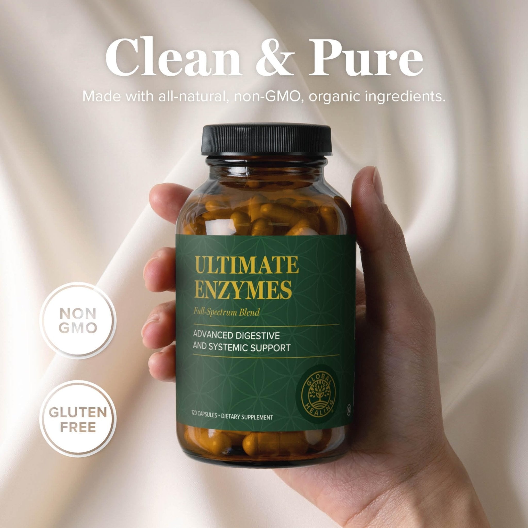 Global Healing - Ultimate Enzymes - Systemic & Digestive Enzymes Supplement for Healthy Digestion, Immune System Boost & Natural Gut Health, Digestive Enzyme for Women & Men, Lipase - Maple Wellness Supplements