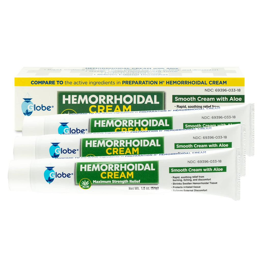 Globe Hemorrhoidal Cream (2 Pack) 1.8 oz w/Applicator Phenylephrine, Pramoxine with Aloe, Relief from Burning, Itching and Discomfort of Hemorrhoids. - TrustMedUSA