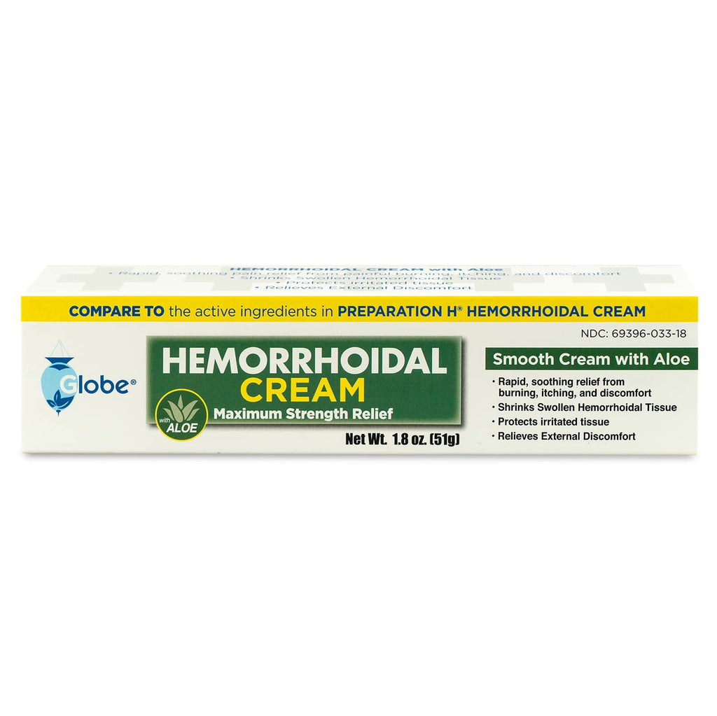 Globe Hemorrhoidal Cream (2 Pack) 1.8 oz w/Applicator Phenylephrine, Pramoxine with Aloe, Relief from Burning, Itching and Discomfort of Hemorrhoids. - TrustMedUSA