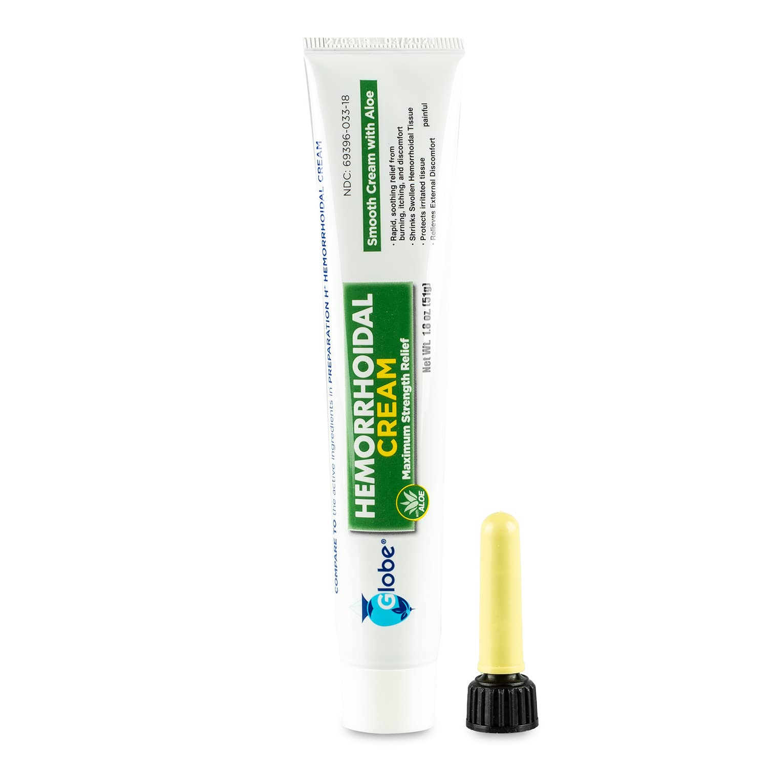 Globe Hemorrhoidal Cream (2 Pack) 1.8 oz w/Applicator Phenylephrine, Pramoxine with Aloe, Relief from Burning, Itching and Discomfort of Hemorrhoids. - TrustMedUSA