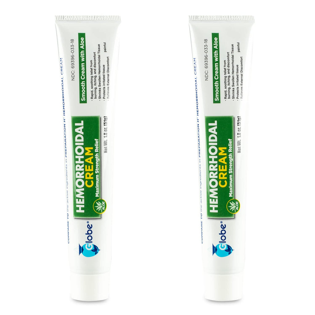 Globe Hemorrhoidal Cream (2 Pack) 1.8 oz w/Applicator Phenylephrine, Pramoxine with Aloe, Relief from Burning, Itching and Discomfort of Hemorrhoids. - TrustMedUSA