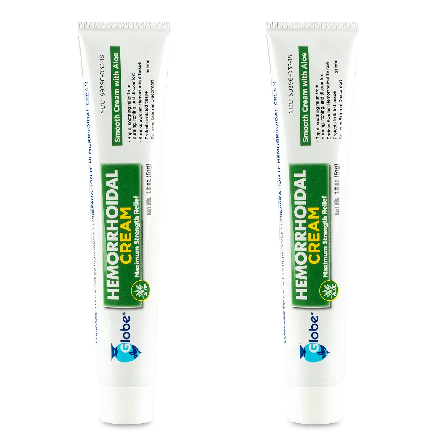 Globe Hemorrhoidal Cream (2 Pack) 1.8 oz w/Applicator Phenylephrine, Pramoxine with Aloe, Relief from Burning, Itching and Discomfort of Hemorrhoids. - TrustMedUSA