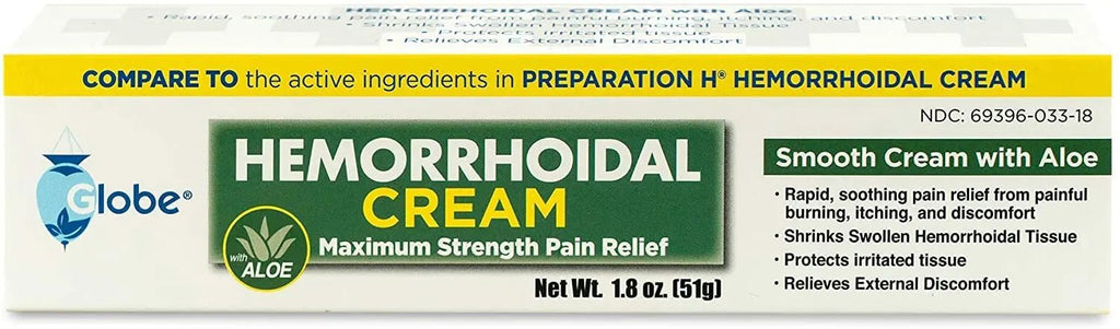 Globe Hemorrhoidal Cream, Phenylephrine HCl, Pramoxine with Aloe, Relief from Burning, Itching and Discomfort of Hemorrhoids, 1.8 Ounces - TrustMedUSA