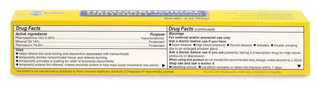 Globe Hemorrhoidal Ointment, Phenylephrine HCl, Petrolatum, Mineral Oil, Relief from Burning, Itching and Discomfort of Hemorrhoids, 2 Ounces (4 Pack) - TrustMedUSA