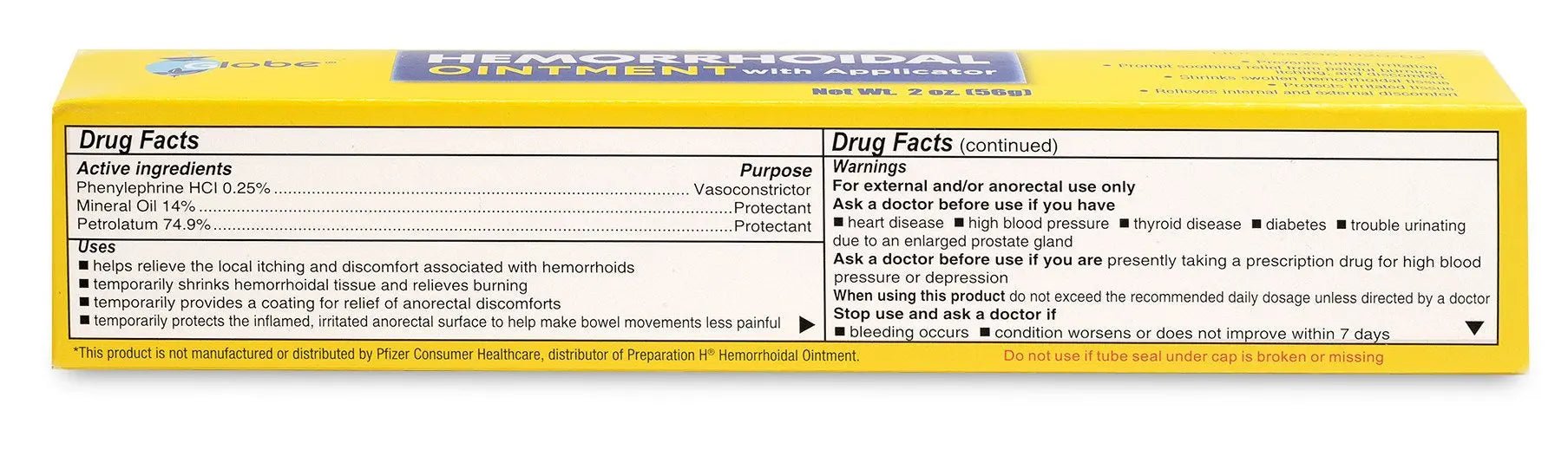 Globe Hemorrhoidal Ointment, Phenylephrine HCl, Petrolatum, Mineral Oil, Relief from Burning, Itching and Discomfort of Hemorrhoids, 2 Ounces (4 Pack) - TrustMedUSA
