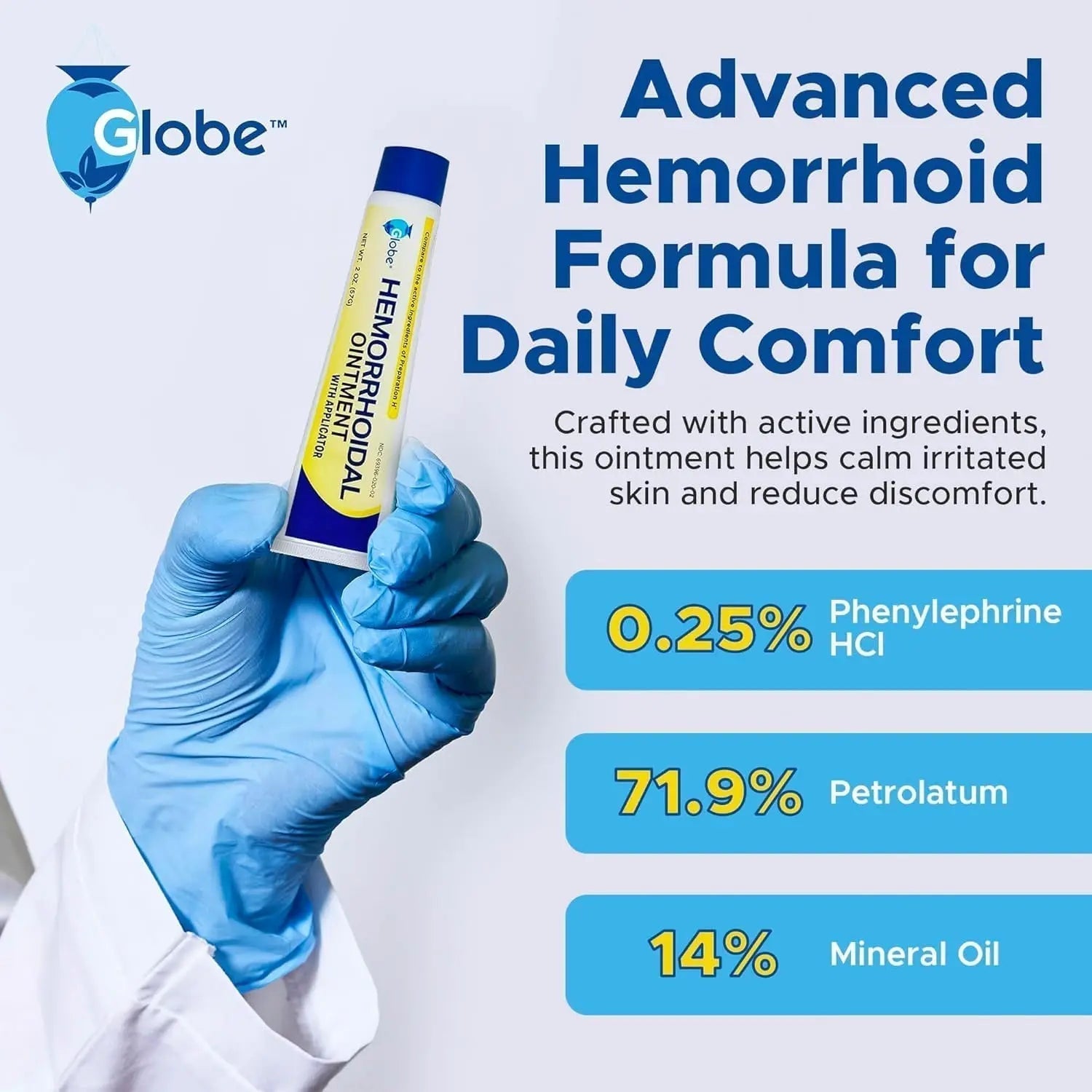 Globe Hemorrhoidal Ointment, Phenylephrine HCl, Petrolatum, Mineral Oil, Relief from Burning, Itching and Discomfort of Hemorrhoids, 2 Ounces (4 Pack) - TrustMedUSA