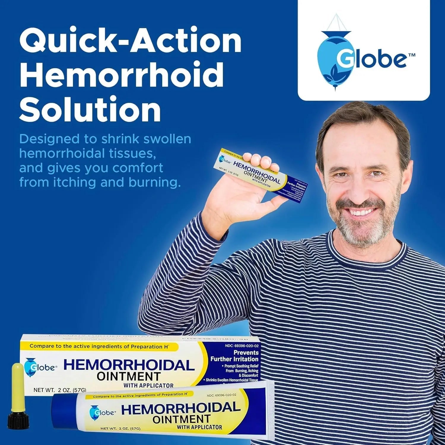 Globe Hemorrhoidal Ointment, Phenylephrine HCl, Petrolatum, Mineral Oil, Relief from Burning, Itching and Discomfort of Hemorrhoids, 2 Ounces (4 Pack) - TrustMedUSA