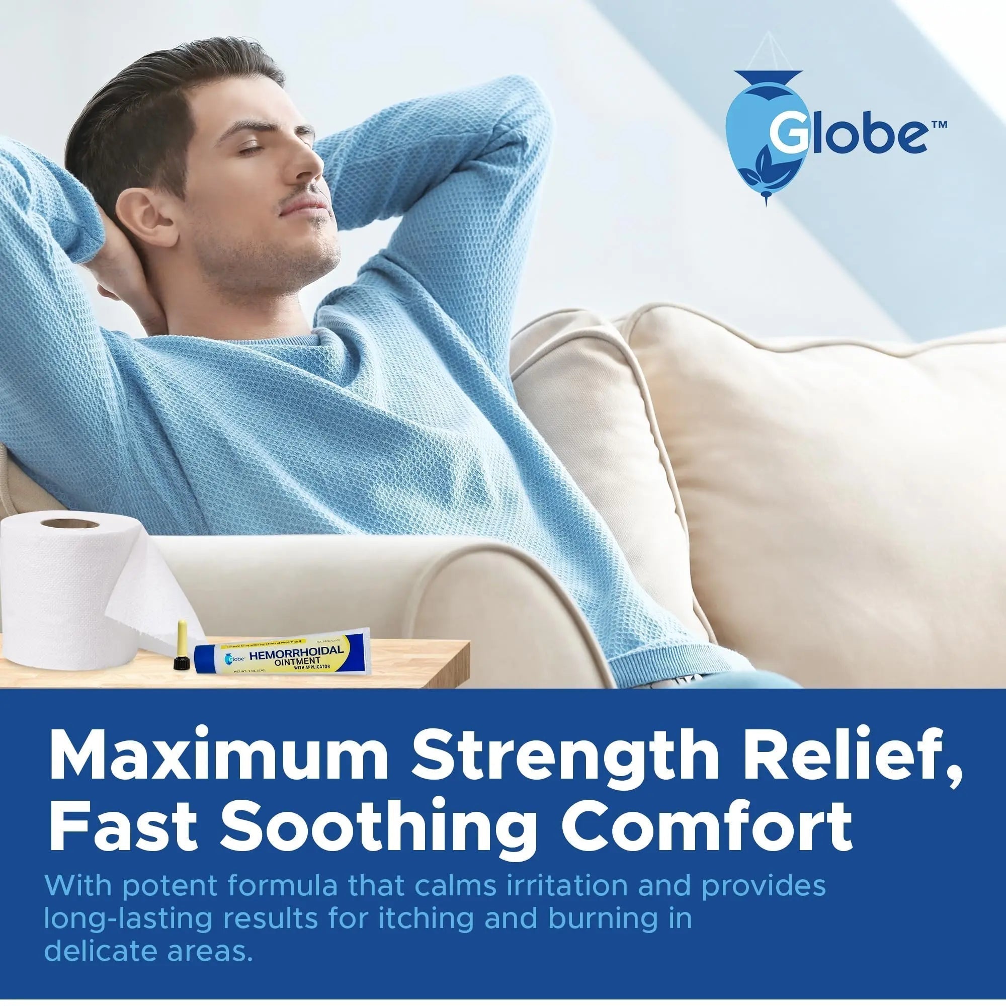 Globe Hemorrhoidal Ointment w/ Applicator, Phenylephrine HCl, Petrolatum Mineral Oil, Maximum Strength Formula for Burning, Discomfort & Itching, 2 oz - TrustMedUSA