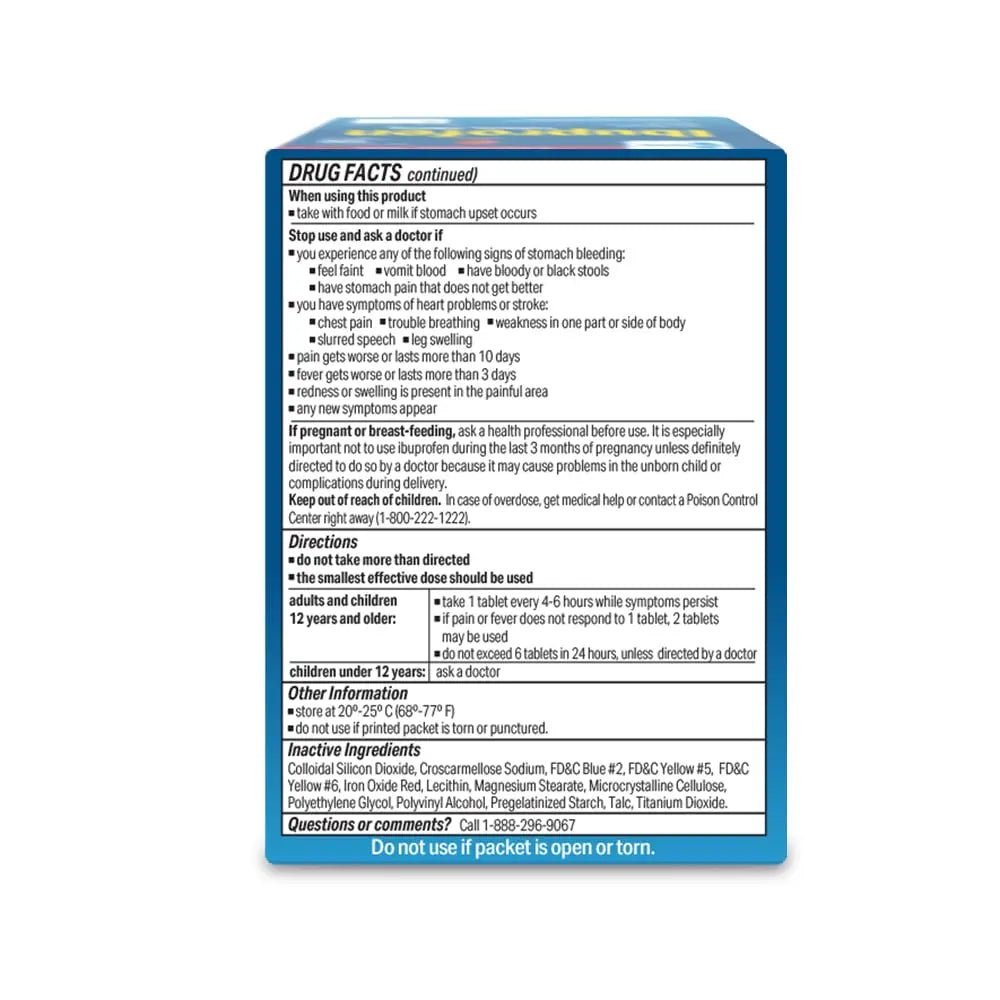 Globe Ibuprofen Tablets, 200 mg, Pain Reliever and Fever Reducer, for Headache, Muscular Aches, Arthritis, Backache and More 50 Packets of 2 Tablets Each,100 Tablets - TrustMedUSA