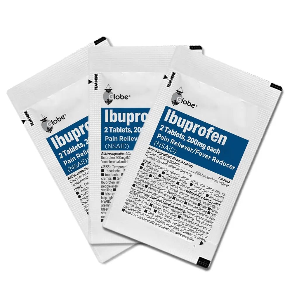Globe Ibuprofen Tablets, 200 mg, Pain Reliever and Fever Reducer, for Headache, Muscular Aches, Arthritis, Backache and More 50 Packets of 2 Tablets Each,100 Tablets - TrustMedUSA