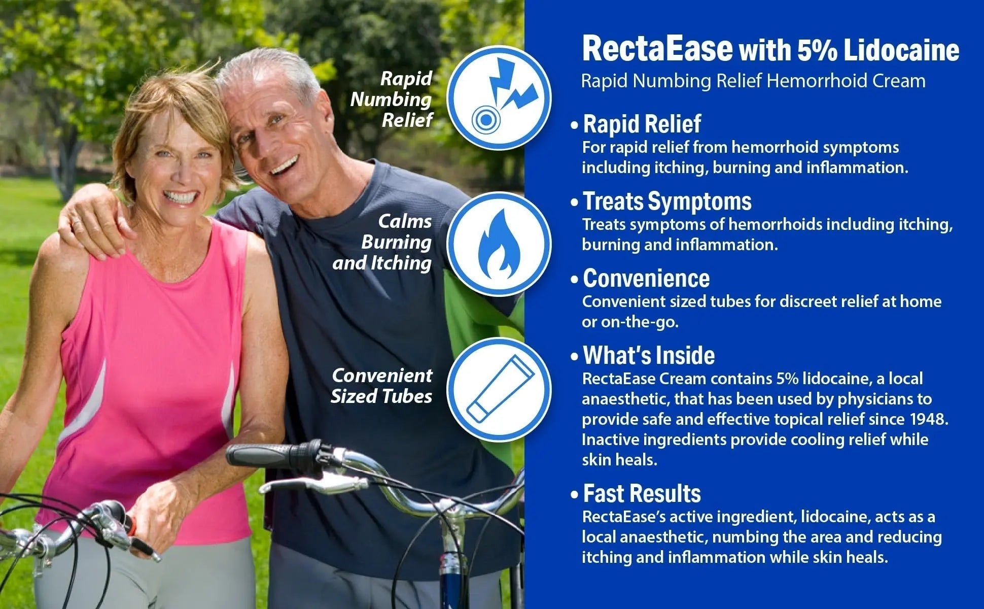 Globe RectaEase 5% Lidocaine (3 Pack) Hemorrhoid Relief Cream 1 oz Tube, Anorectal Cream, Rapid Numbing Relief, Hemorrhoid Treatment from Itch and Burn - TrustMedUSA
