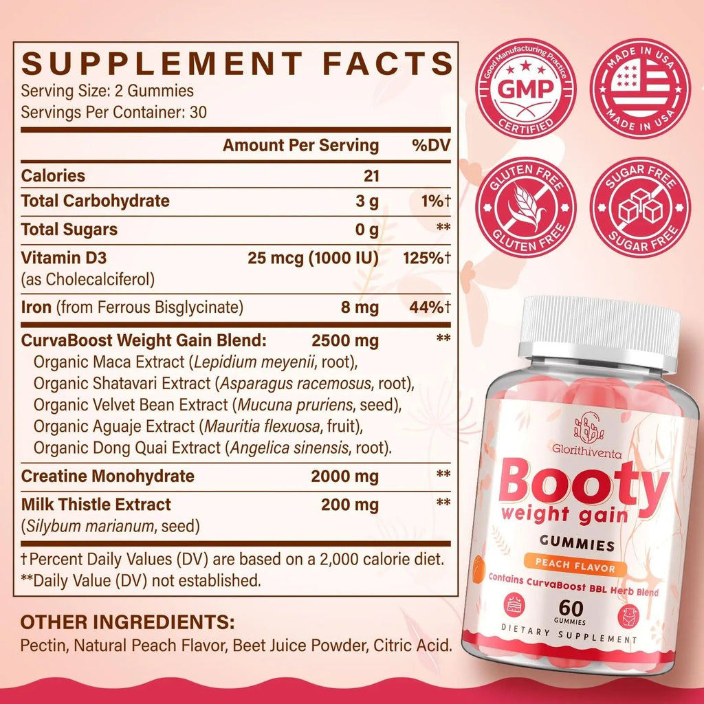 Glorithiventa Cholesterol & Booty Gummies Supplement Bundle - Plant Sterols & Stanols + CurvaBoost BBL Herb Blend & Creatine Monohydrate - Cholesterol Normal Level, Booty, Curves & Energy - TrustMedUSA