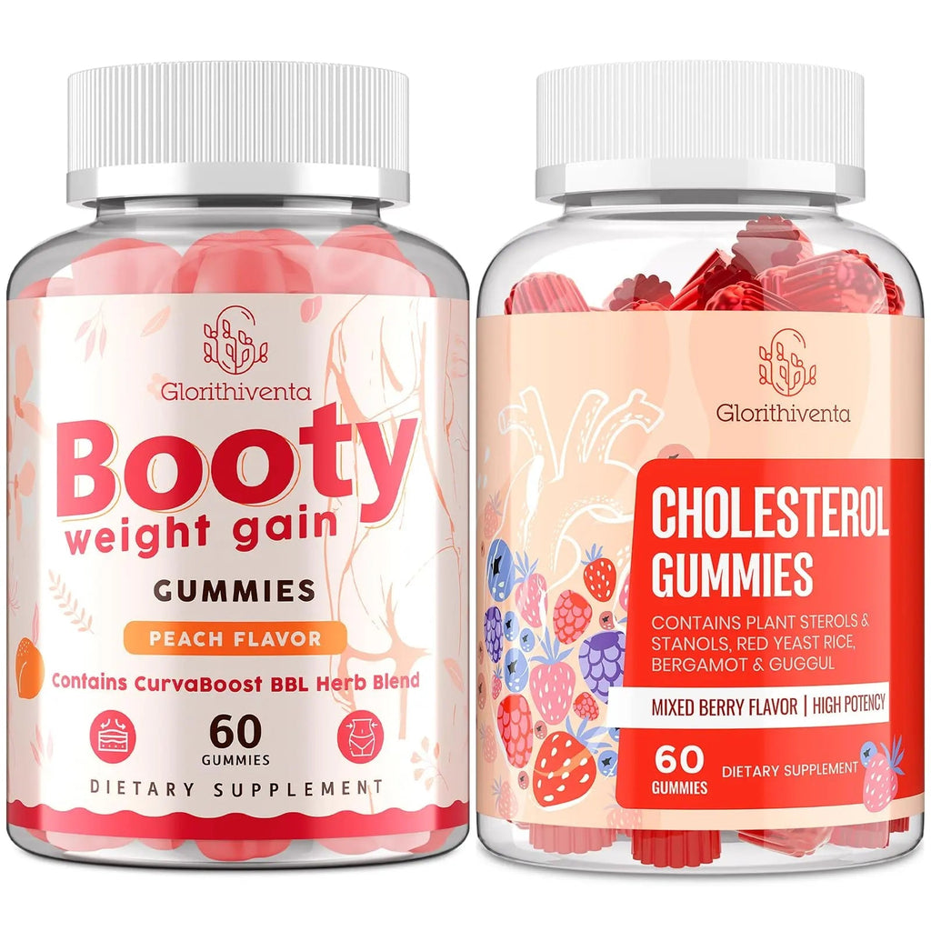 Glorithiventa Cholesterol & Booty Gummies Supplement Bundle - Plant Sterols & Stanols + CurvaBoost BBL Herb Blend & Creatine Monohydrate - Cholesterol Normal Level, Booty, Curves & Energy - TrustMedUSA
