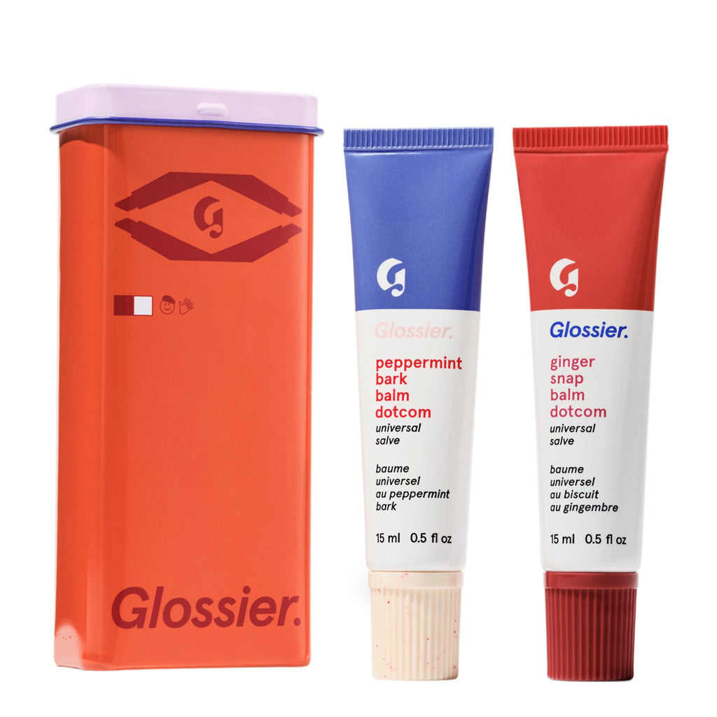Glossier Balm Dotcom Hydrating Lip Balm Duo - Peppermint Bark & Ginger Snap - Lanolin, Beeswax & Castor Oil for Dry Lips - Nourishing Lip Care Gift Set, 2 x 15ml - TrustMedUSA