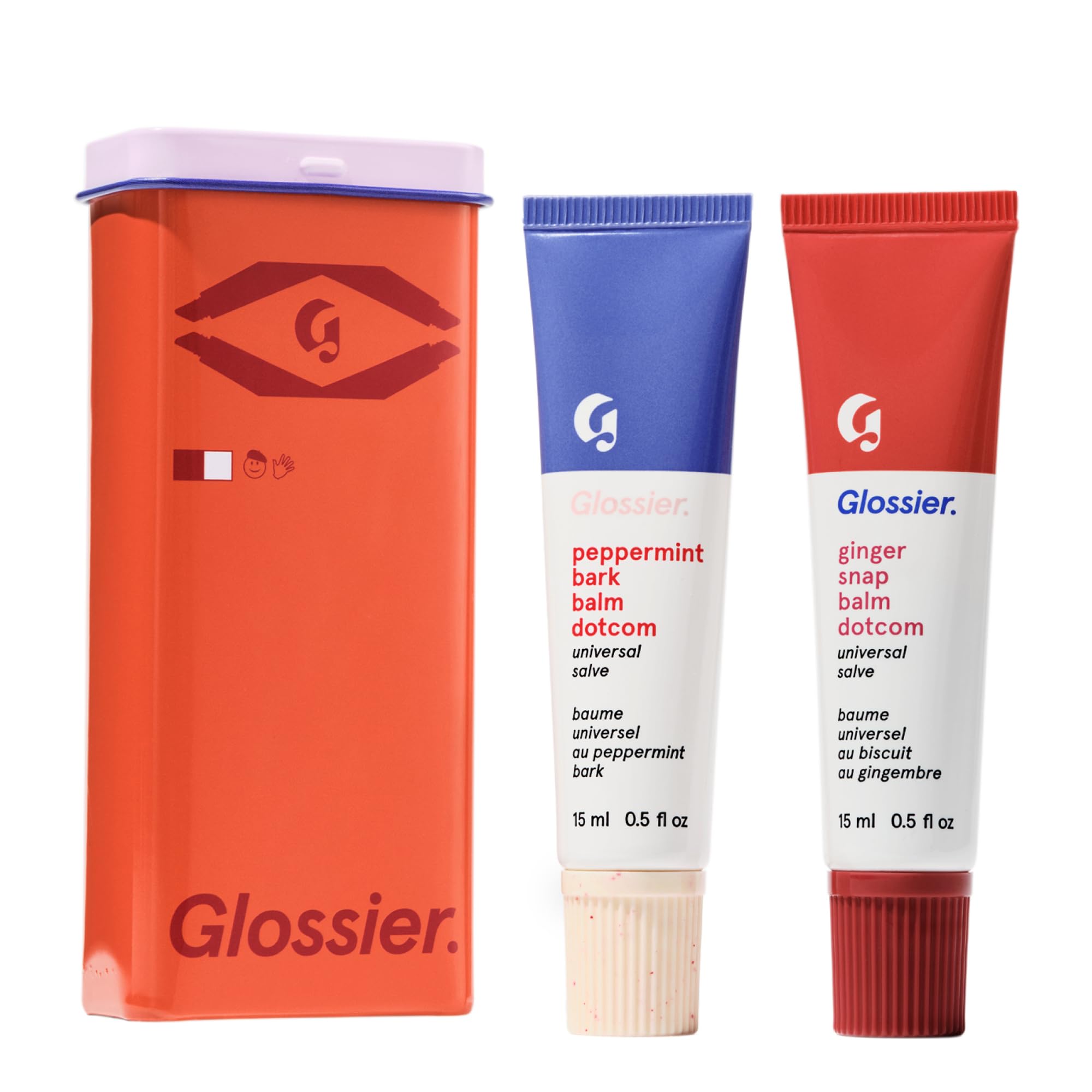 Glossier Balm Dotcom Hydrating Lip Balm Duo - Peppermint Bark & Ginger Snap - Lanolin, Beeswax & Castor Oil for Dry Lips - Nourishing Lip Care Gift Set, 2 x 15ml - TrustMedUSA