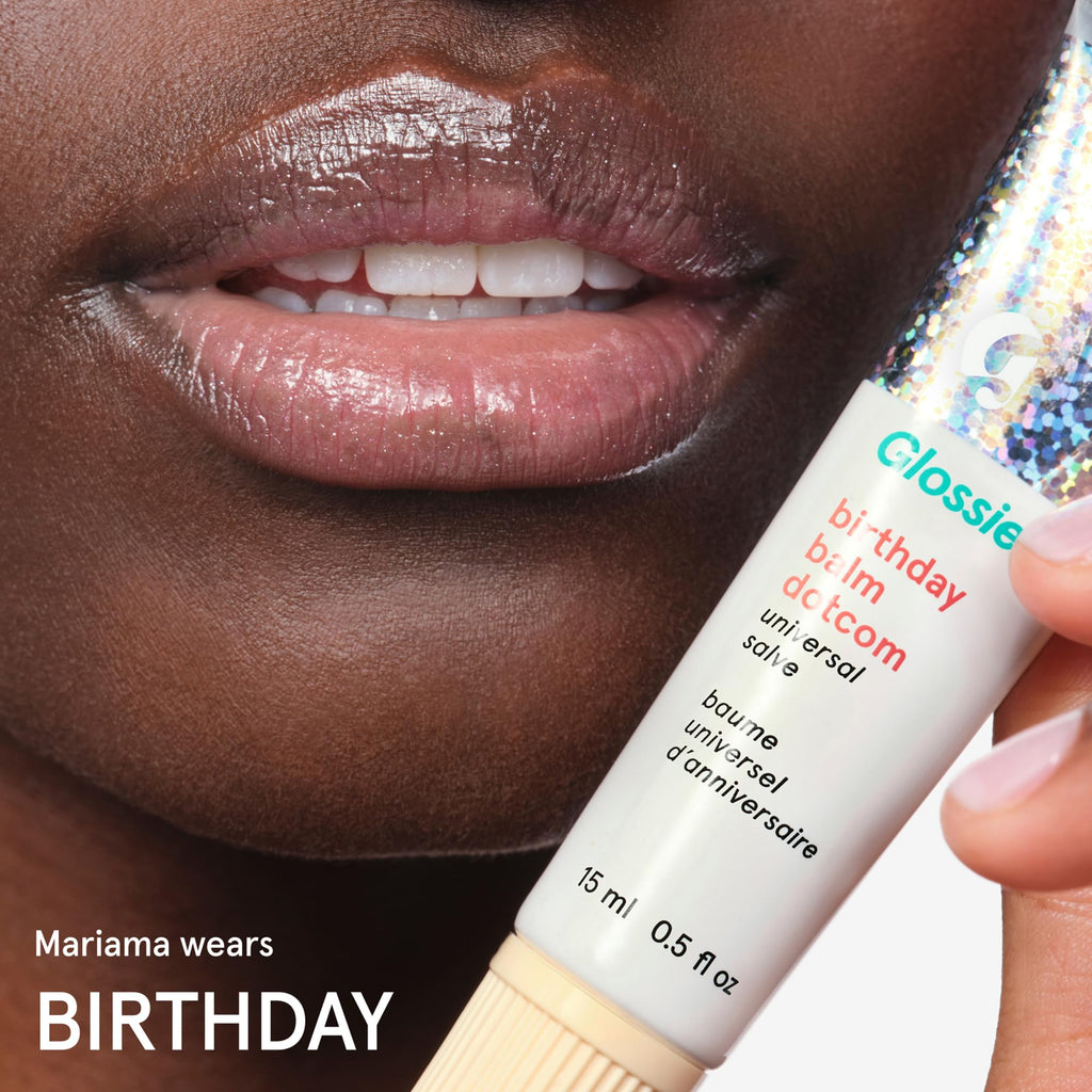 Glossier Balm Dotcom Hydrating Lip Balm - Universal Salve, Up to 12Hr Moisture - Lanolin, Beeswax & Castor Oil for Dry Lips, Cuticles & Skin - Birthday, Clear Soft Shimmer, 15ml - TrustMedUSA