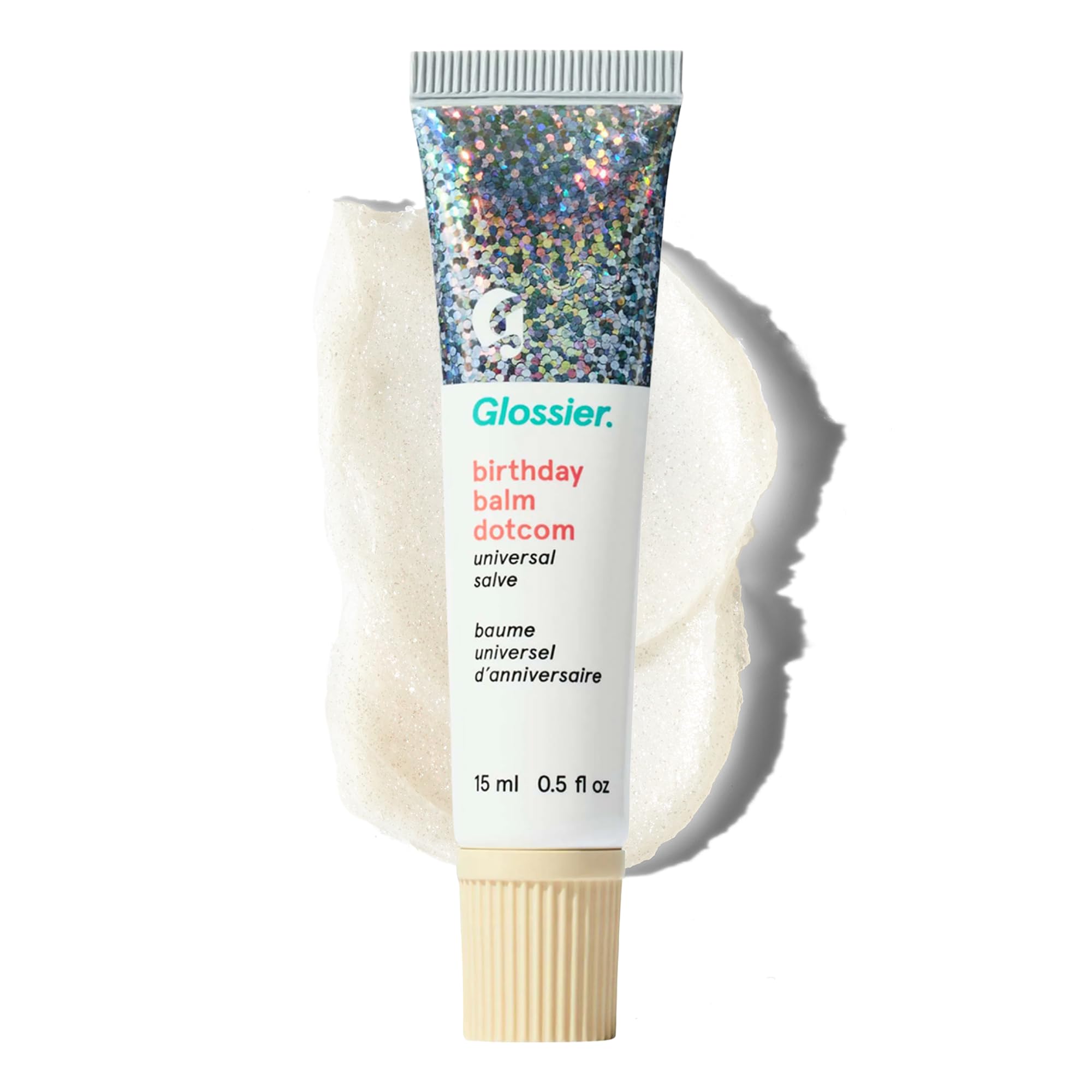 Glossier Balm Dotcom Hydrating Lip Balm - Universal Salve, Up to 12Hr Moisture - Lanolin, Beeswax & Castor Oil for Dry Lips, Cuticles & Skin - Birthday, Clear Soft Shimmer, 15ml - TrustMedUSA