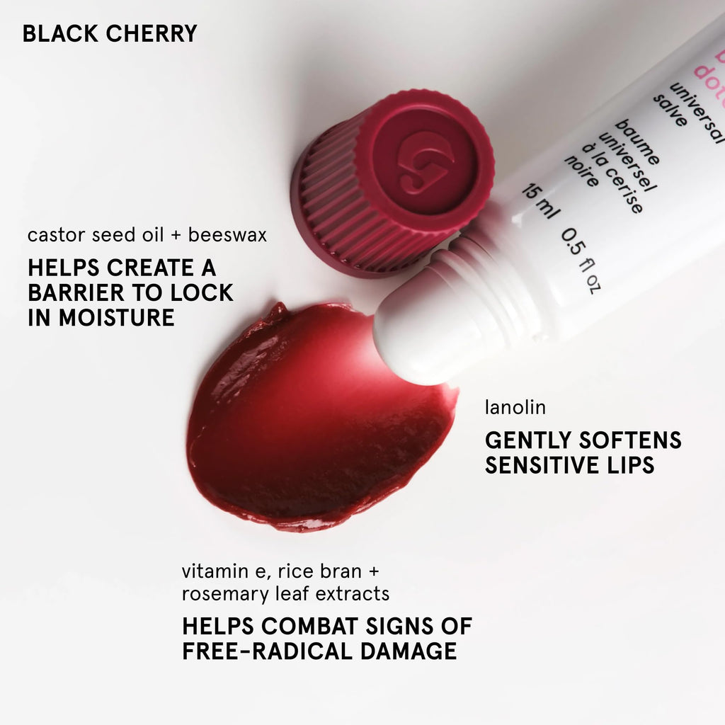 Glossier Balm Dotcom Hydrating Tinted Lip Balm - Universal Salve, Up to 12Hr Moisture for Dry Lips, Cuticles & Skin - Lanolin, Beeswax & Castor Oil - Black Cherry, Burgundy Tint, 15ml - TrustMedUSA