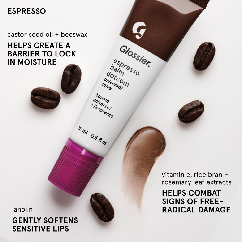 Glossier Balm Dotcom Hydrating Tinted Lip Balm - Universal Salve, Up to 12Hr Moisture for Dry Lips, Cuticles & Skin - Lanolin, Beeswax & Castor Oil - Espresso, Mocha Tint, 15ml - TrustMedUSA