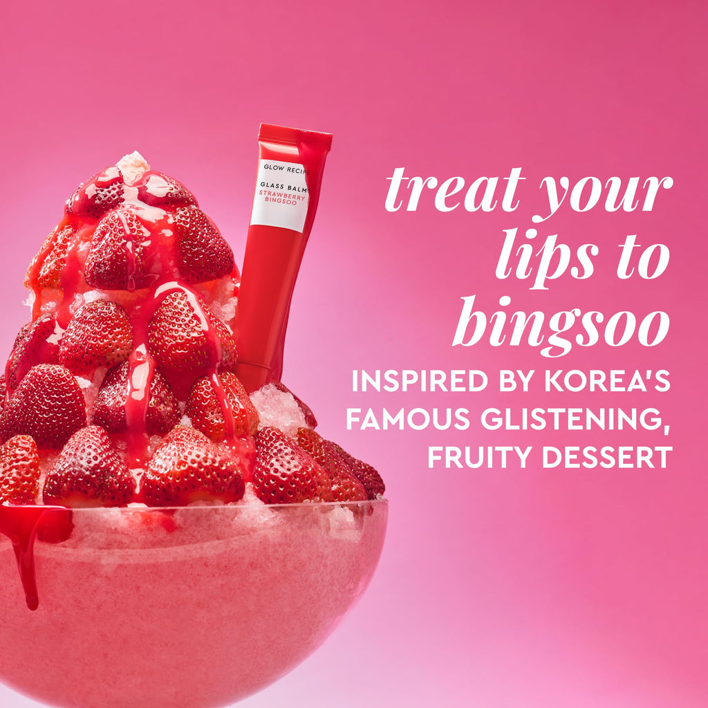 Glow Recipe Glass Balm Lip Treatment - 12Hr Hydrating Lip Balm & Moisturizer with Hyaluronic Acid to Smooth, Plump & Protect from Dryness - Sheer Pinky Red Tint, Strawberry Bingsoo (15 ml) - TrustMedUSA
