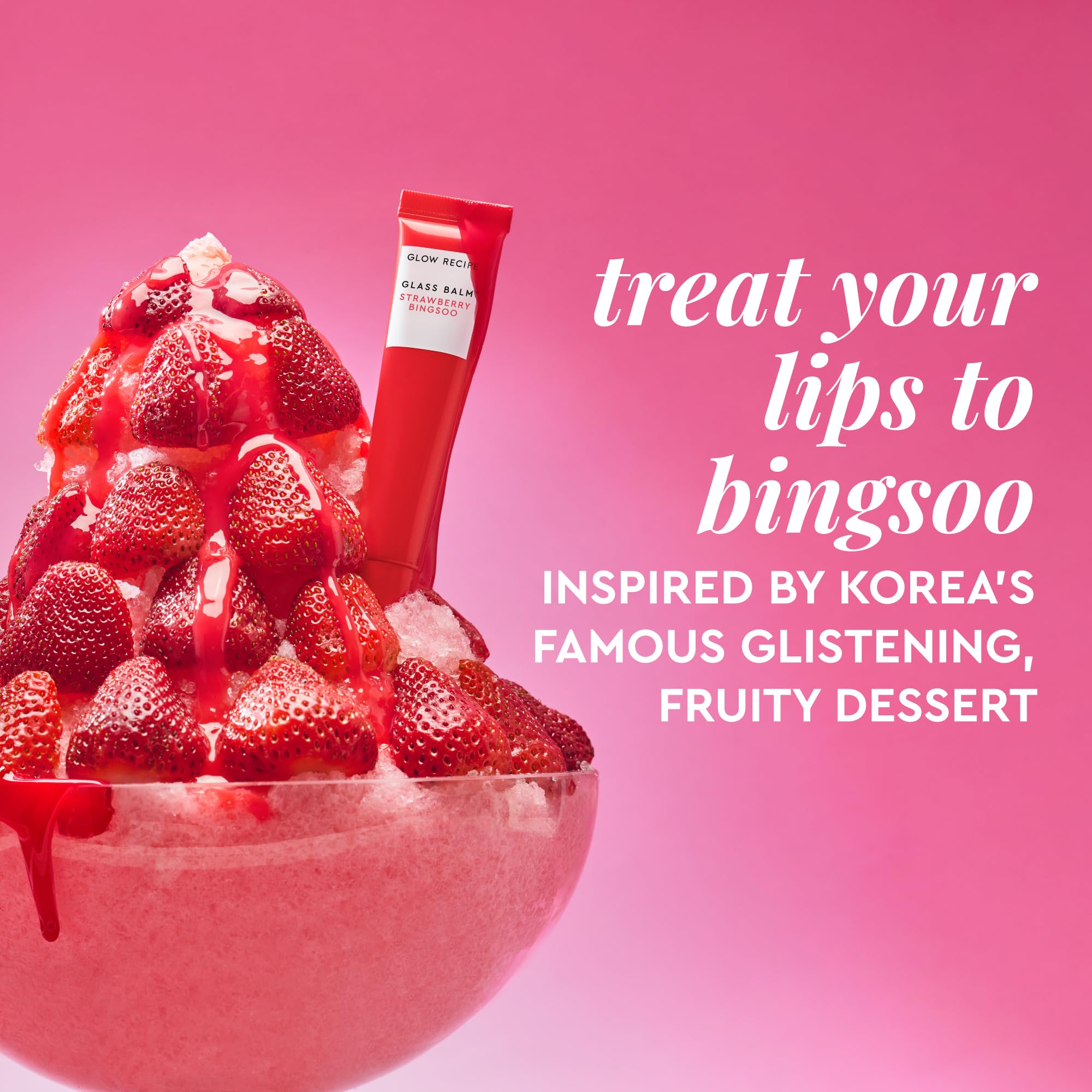 Glow Recipe Glass Balm Lip Treatment - 12Hr Hydrating Lip Balm & Moisturizer with Hyaluronic Acid to Smooth, Plump & Protect from Dryness - Sheer Pinky Red Tint, Strawberry Bingsoo (15 ml) - TrustMedUSA