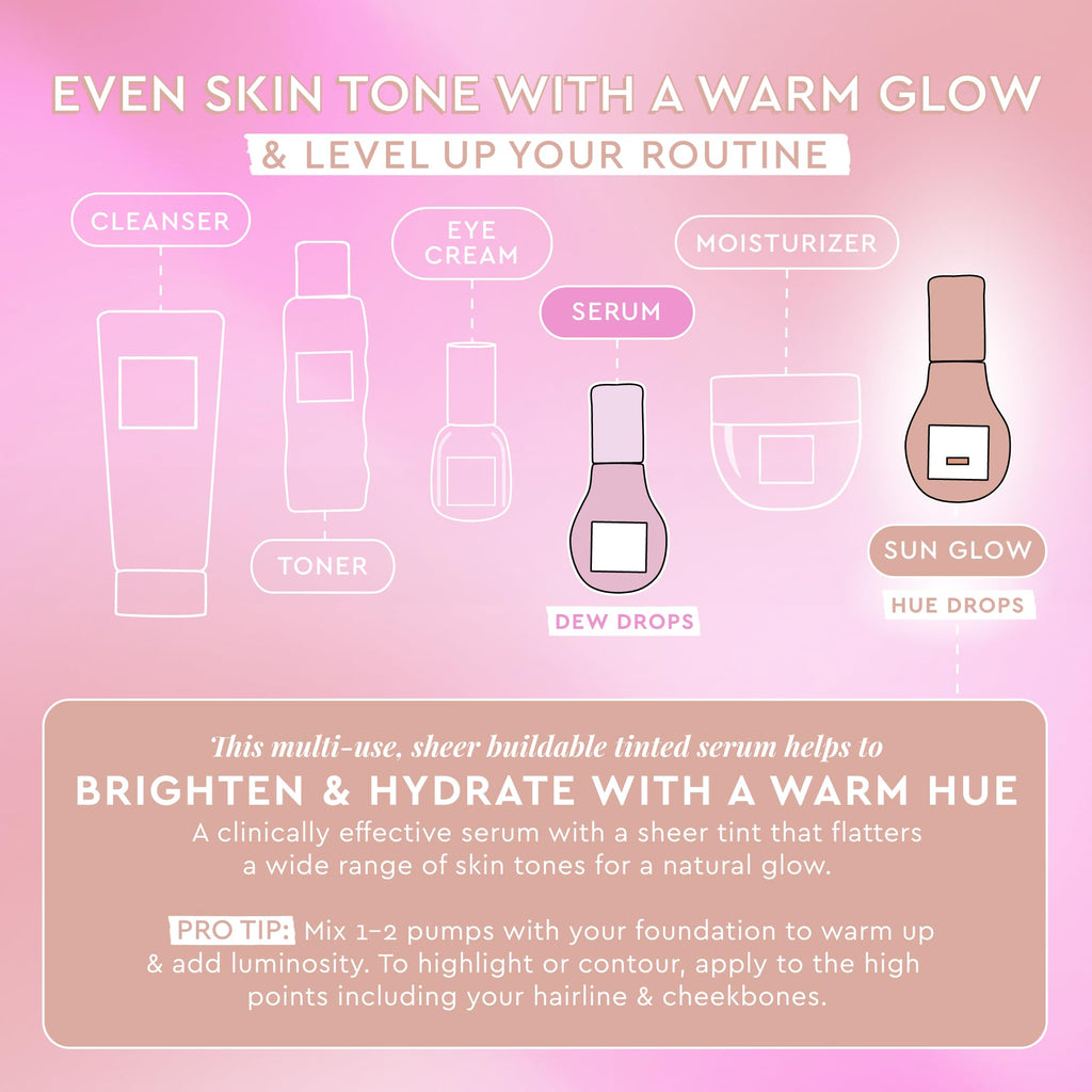 Glow Recipe Hue Drops Bronzing Drops, Tinted Face Serum, Glow Primer + Liquid Highlighter, Niacinamide + Hyaluronic Acid, Radiant Warm Glow, Sunglow (40ml) - TrustMedUSA