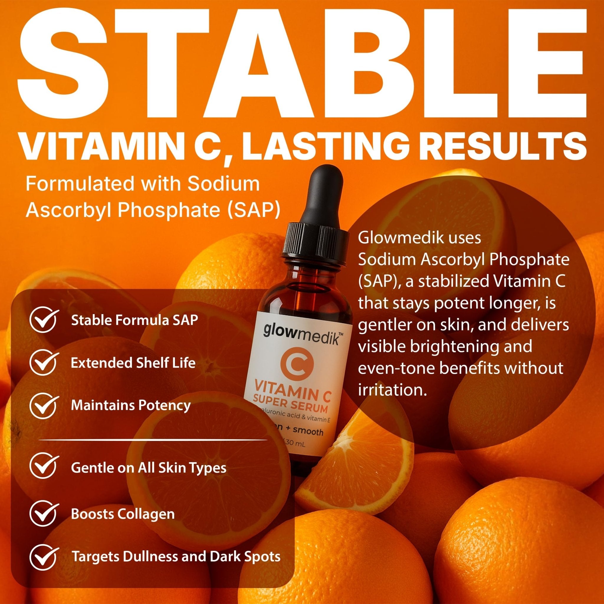 GlowMedik Vitamin C Serum for Face - Illuminating Brightening Serum for Dark Spots - Dark Spot Corrector with Hyaluronic Acid & Vitamin E - Fine Lines & Wrinkles, Sensitive Skin, Made in USA 1 fl oz - Maple Wellness Supplements