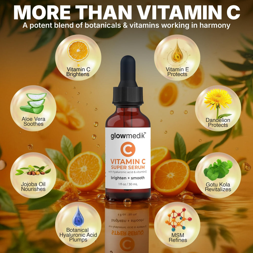 GlowMedik Vitamin C Serum for Face - Illuminating Brightening Serum for Dark Spots - Dark Spot Corrector with Hyaluronic Acid & Vitamin E - Fine Lines & Wrinkles, Sensitive Skin, Made in USA 1 fl oz - Maple Wellness Supplements