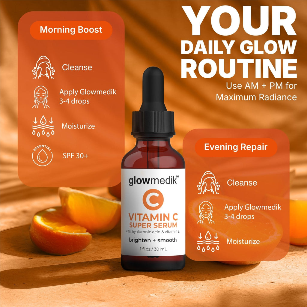 GlowMedik Vitamin C Serum for Face - Illuminating Brightening Serum for Dark Spots - Dark Spot Corrector with Hyaluronic Acid & Vitamin E - Fine Lines & Wrinkles, Sensitive Skin, Made in USA 1 fl oz - Maple Wellness Supplements